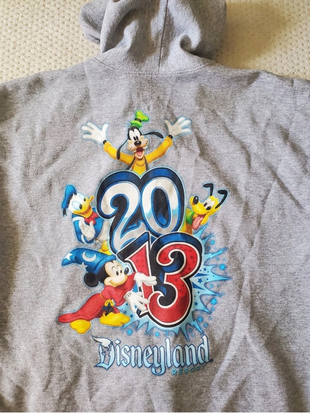 EUC Disneyland 2013 Mickey Hooded Full Zip Sweatshirt Jacket Hoodie Hanes Grey,L